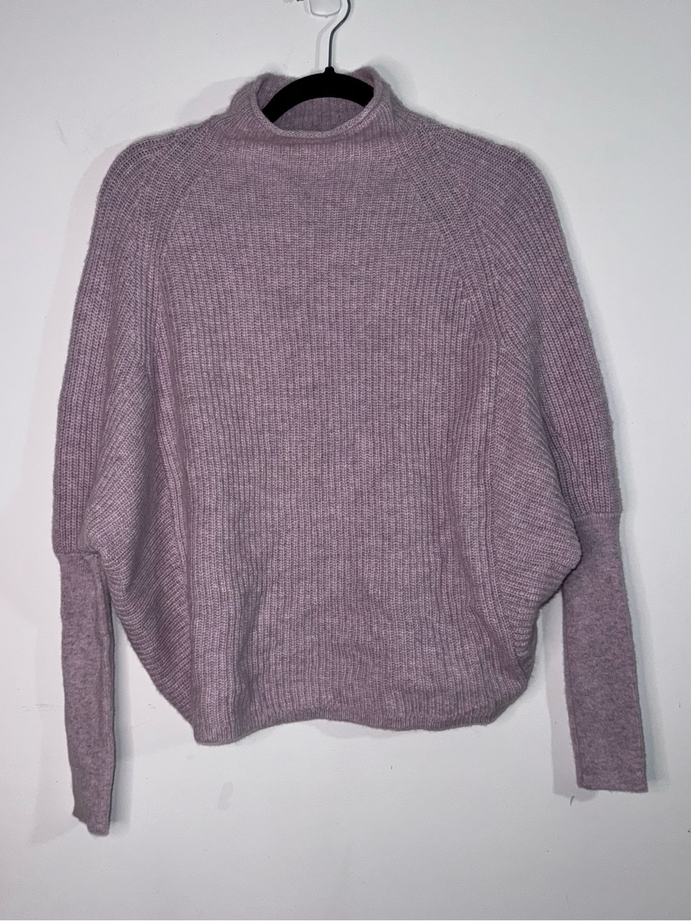 Club Monaco 100% Cashmere Sweater S Lilac Mock Neck Dolman Batwing Ribbed